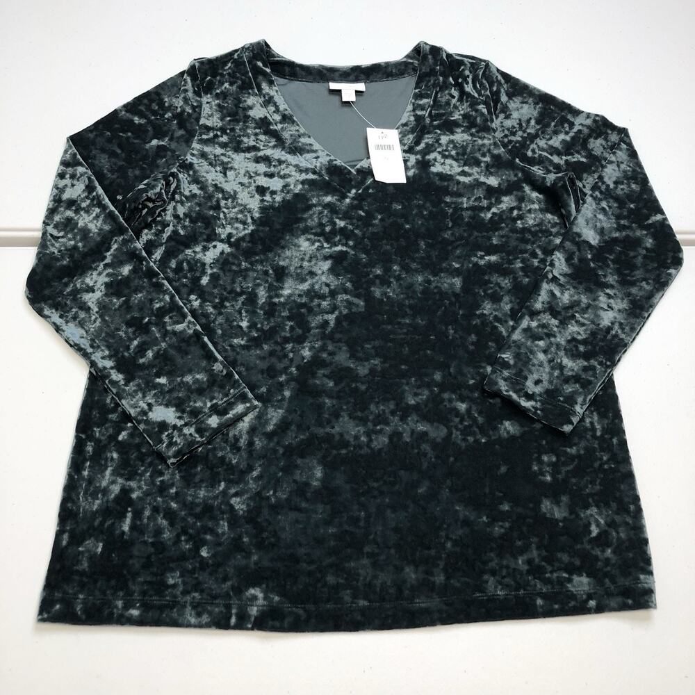 J. Jill Women Top Blouse Shirt Size Small Forest Green Velvet V Neck Long Sleeve